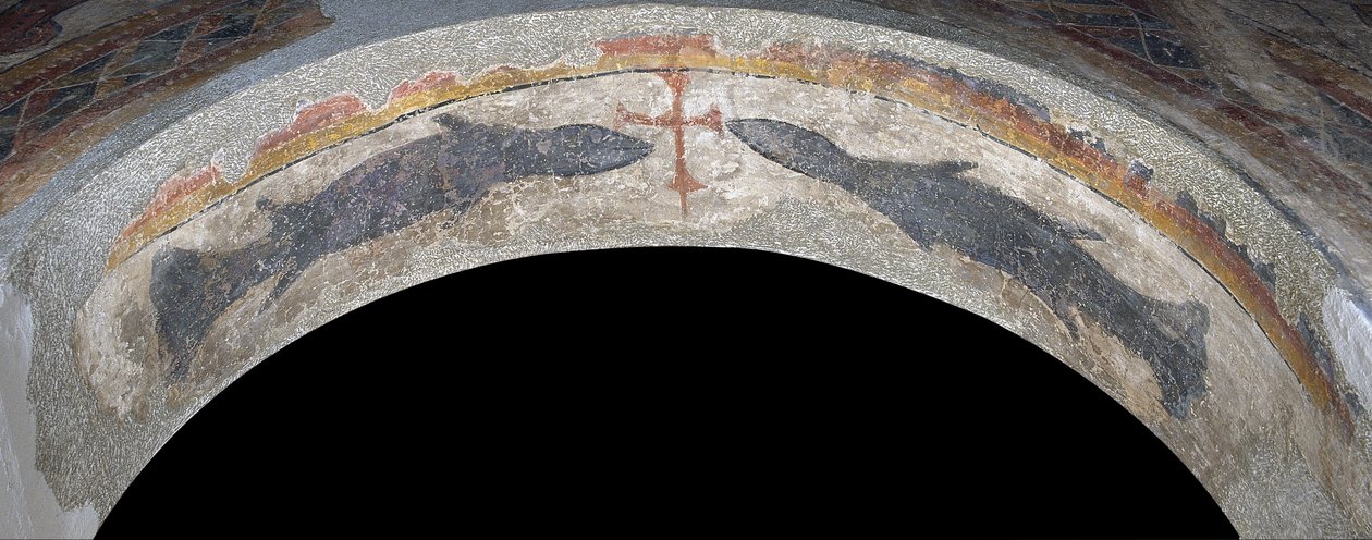 Fische flankieren ein Kreuz aus Santa Maria de Taüll von Unbekannt Unbekannt