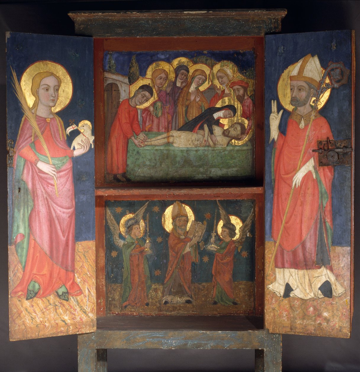 Liturgischer Schrank mit der Heiligen Beerdigung, der Heiligen Agnes und einem Bischofsheiligen von Unbekannt Unbekannt