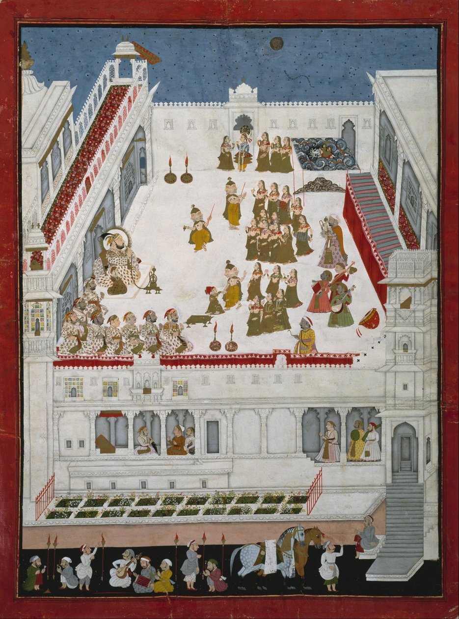 Maharana Jagat Singh II und Adlige beobachten die Raslila-Tanzdramen von Unbekannt Unbekannt