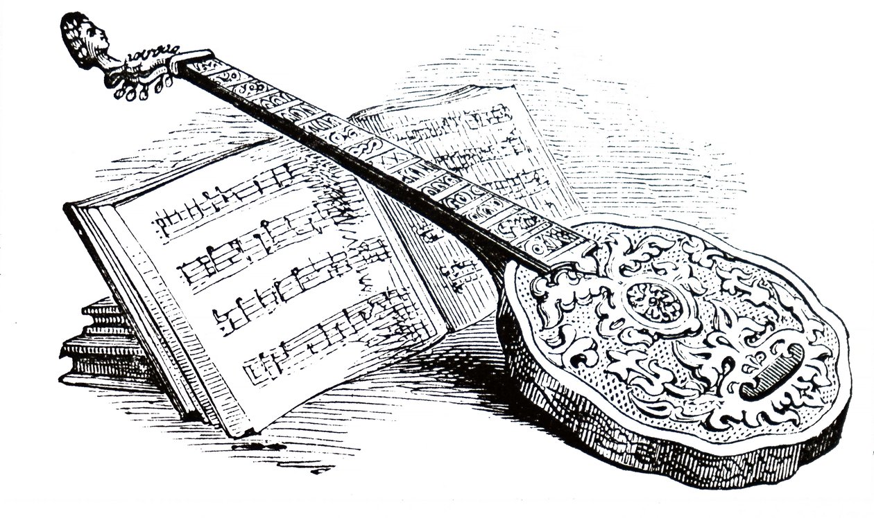 Eine Tudor-Zither und ein Musikbuch von Unbekannt