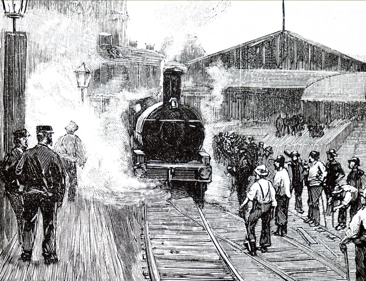 Ein Zug verlässt den Bahnhof Plymouth von Unbekannt