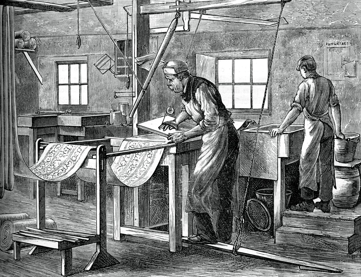 Blockdrucker bei der Arbeit, ca. 1880 von Unbekannt