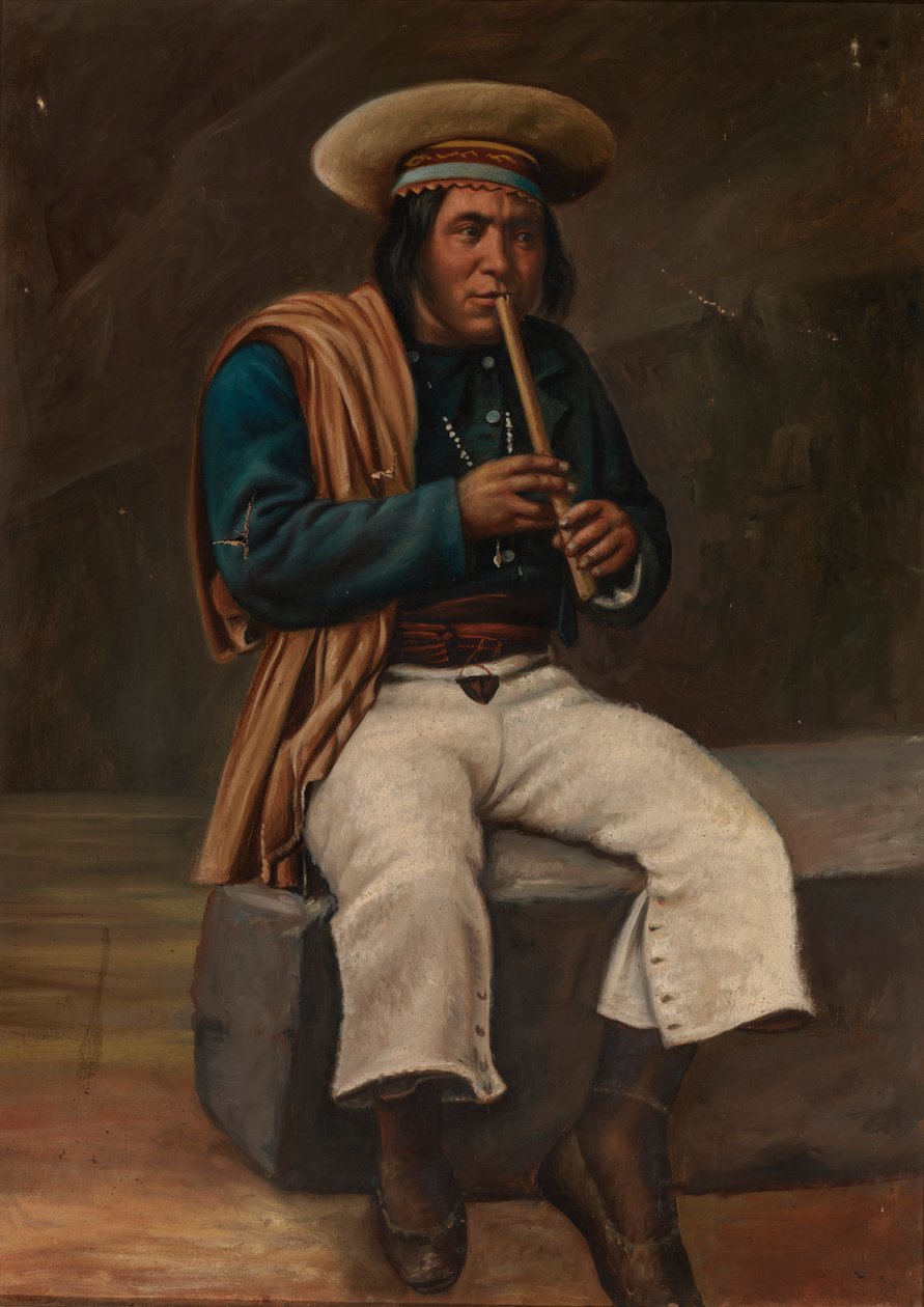 Bolivianischer Indianer spielt die Quena, ca. 1890-1892 von Unbekannt