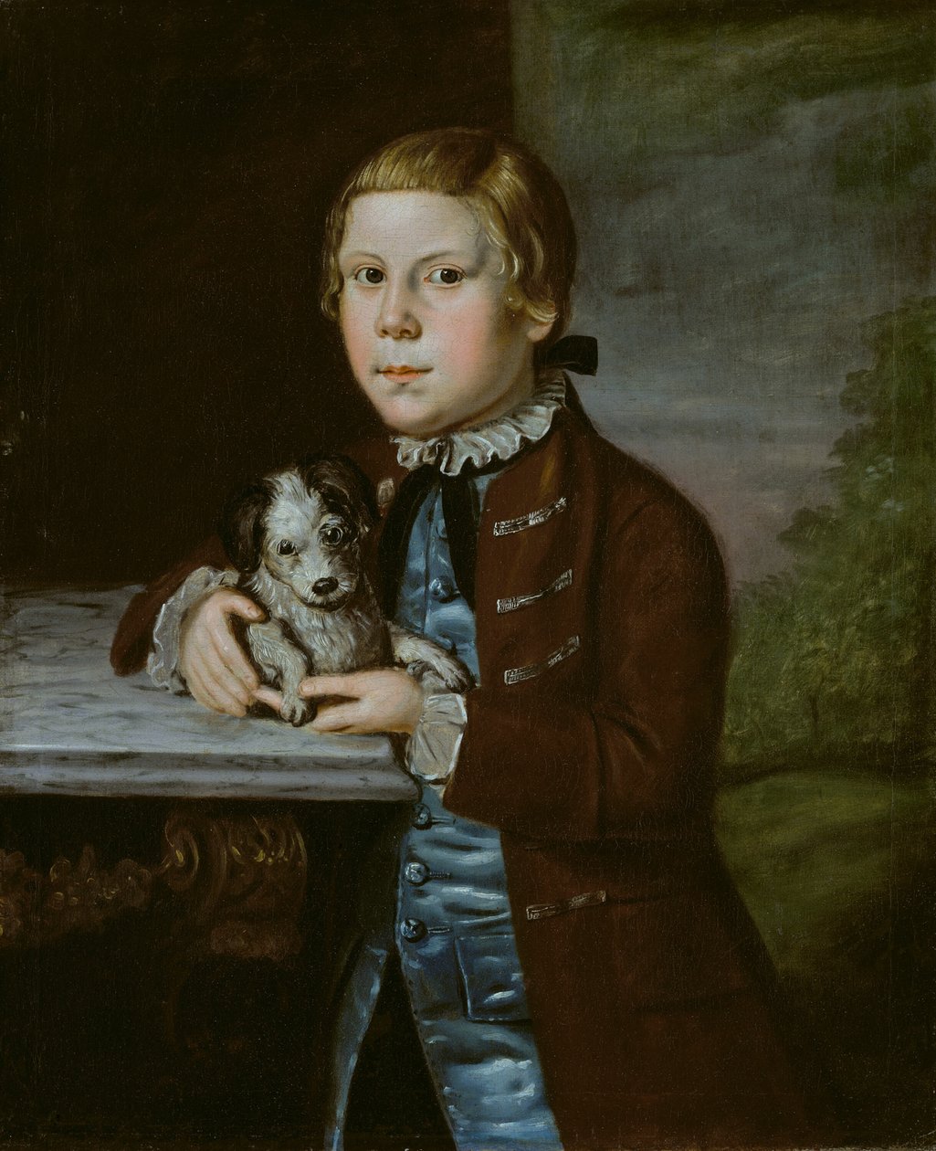 Junge der Familie Hallett mit Hund, 1766-76 von Unbekannt