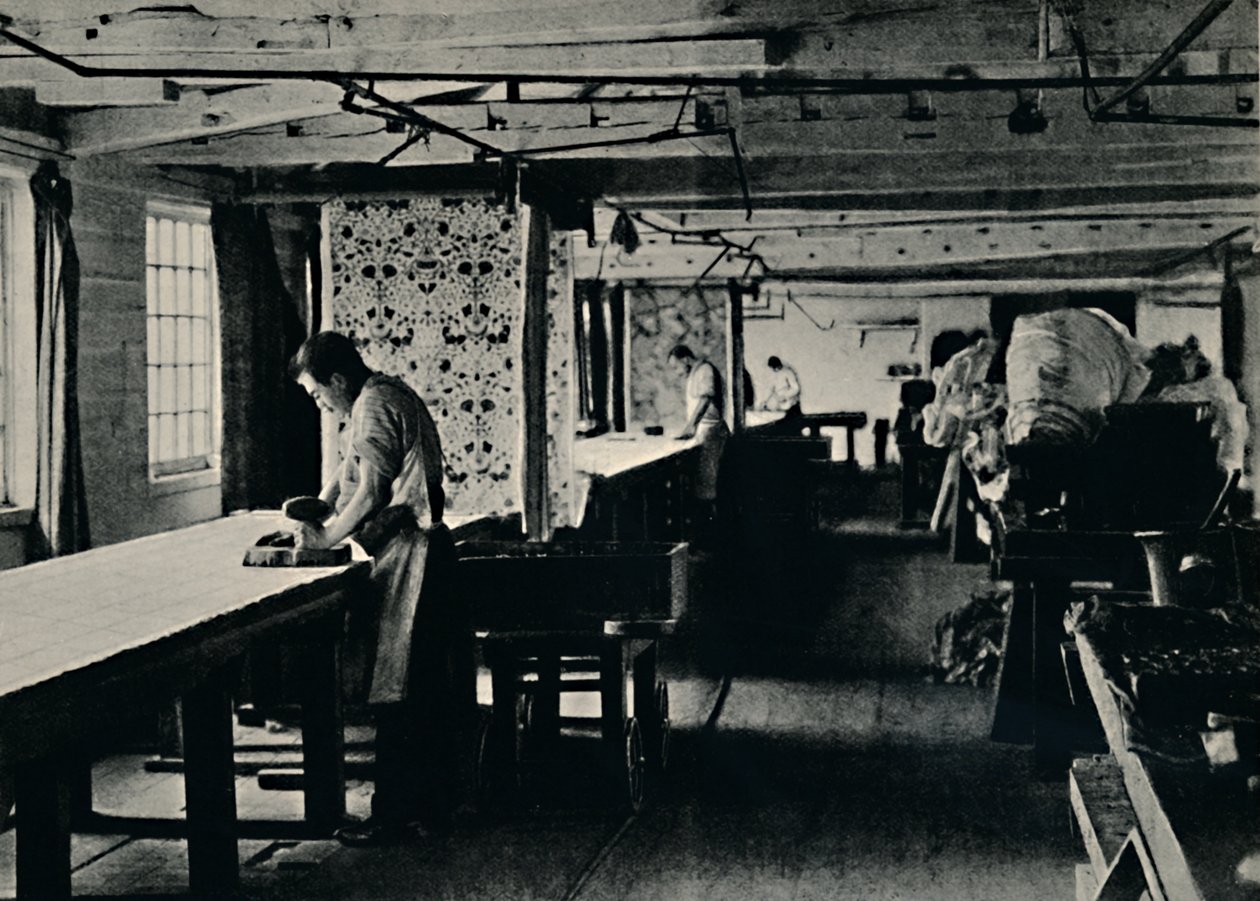 Baumwoll-Druckerei in den Merton Abbey Works, ca. 1884 von Unbekannt