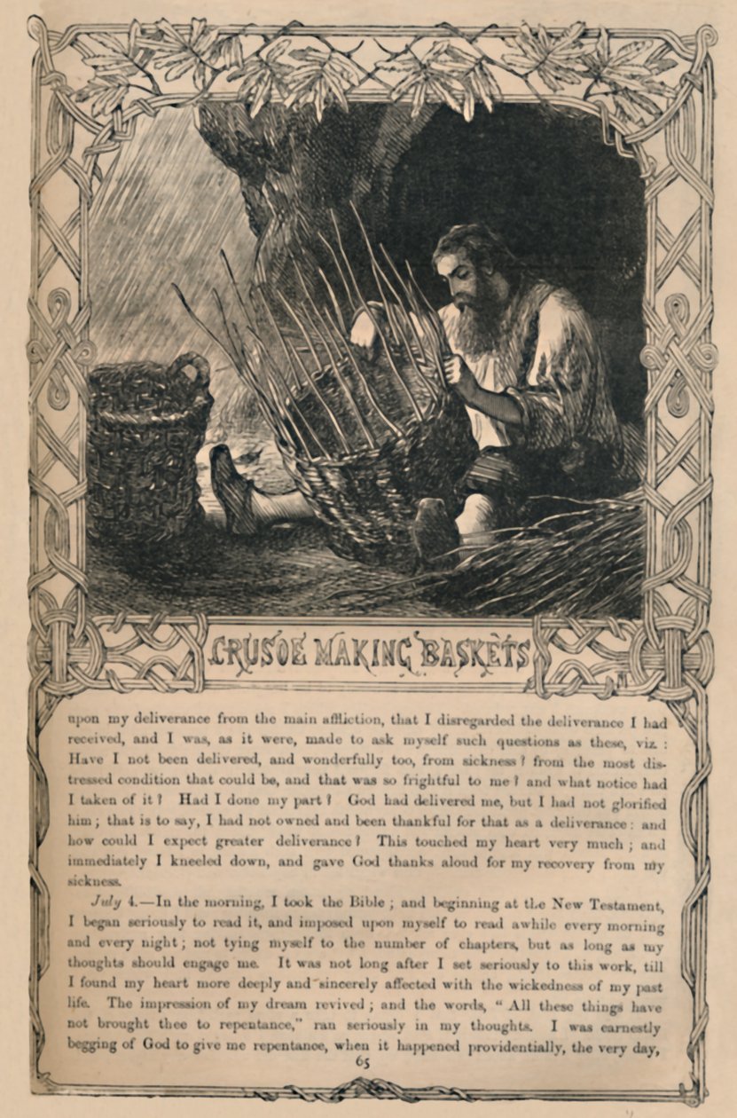 Crusoe macht Körbe, um 1870 von Unbekannt