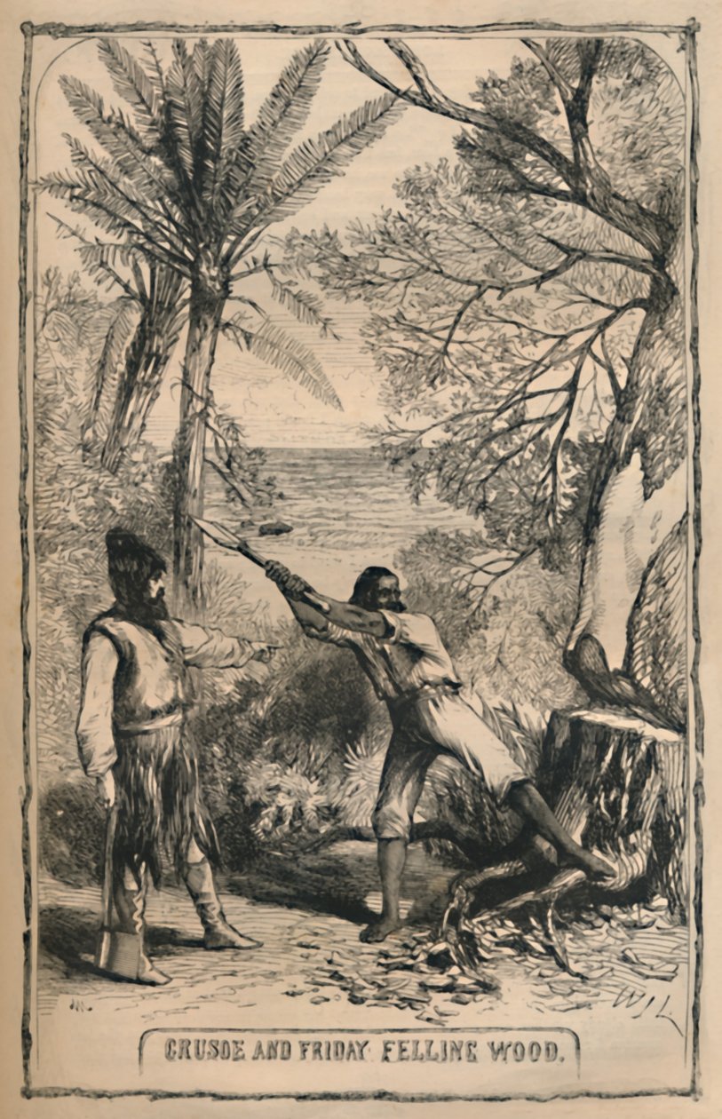 Crusoe und Freitag beim Holzfällen, um 1870 von Unbekannt