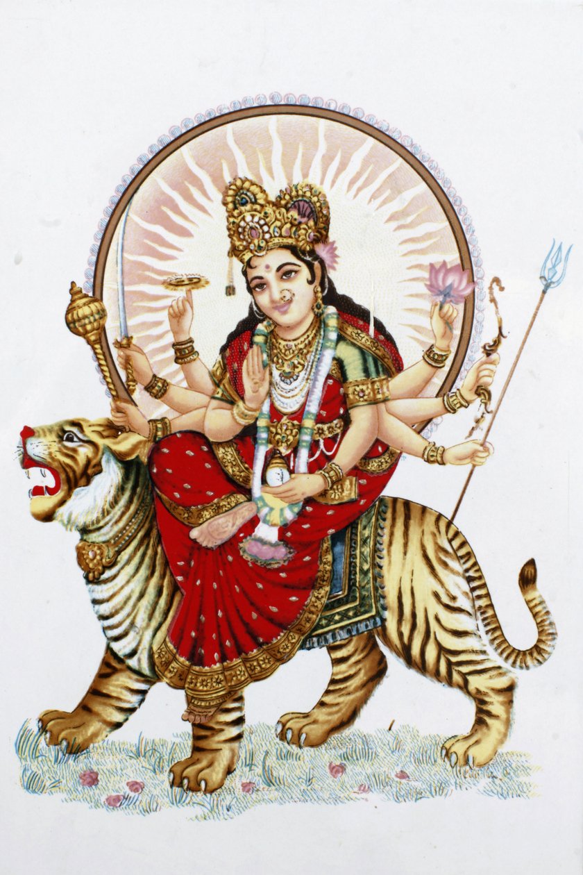 Göttin Sherawali (Durga) reitet auf einem Tiger, Rishikesh, Indien von Unbekannt