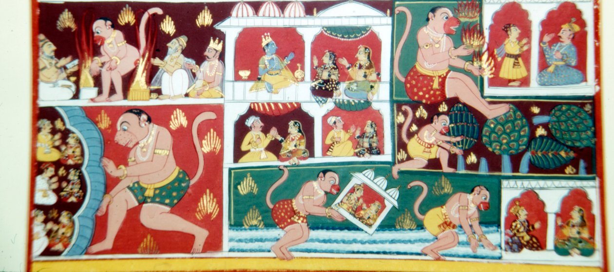 Hanuman, der Affendämon, der unter den Menschen Unheil anrichtet, um 1730 von Unbekannt