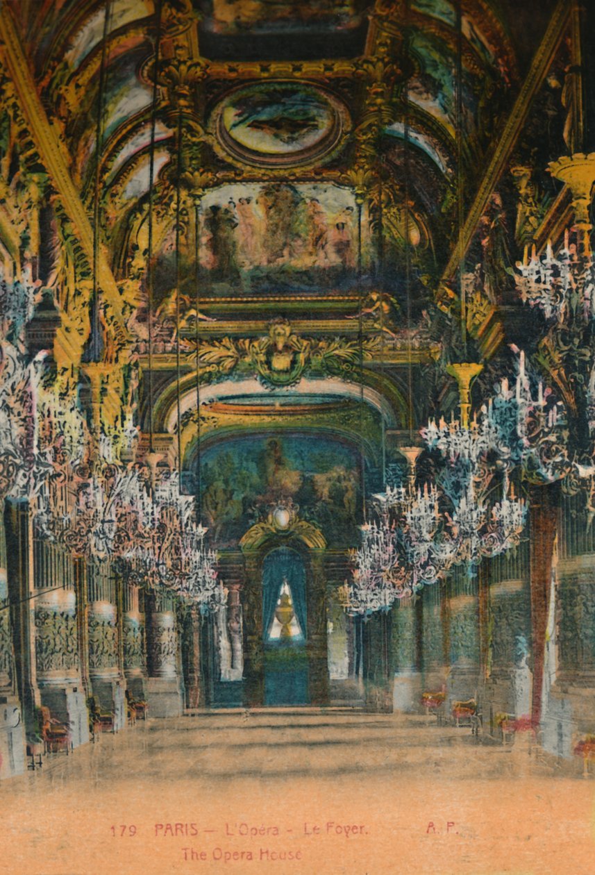 Die Opéra Garnier - das Foyer, Paris, um 1920 von Unbekannt