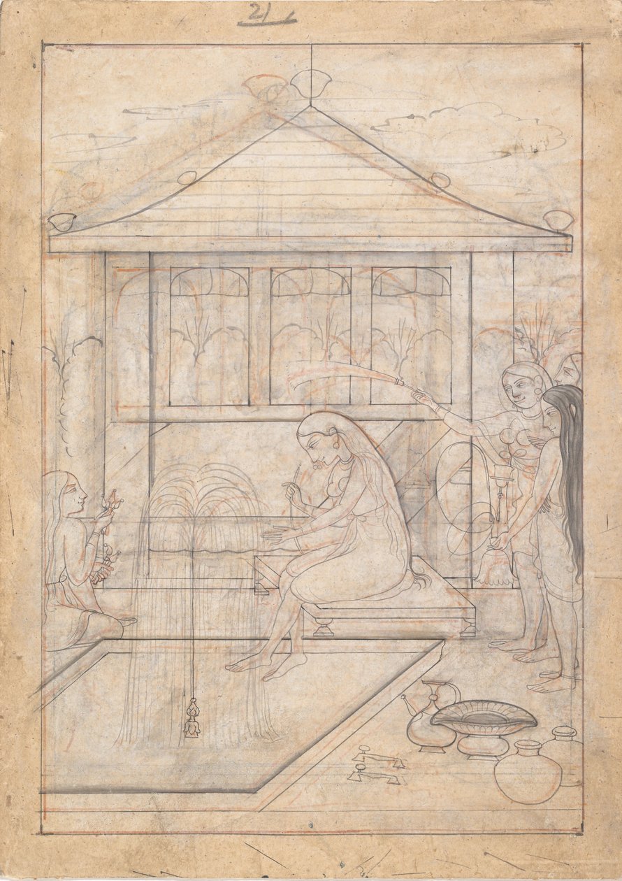 Dame, die eine Wasserpfeife rauchen will, ca. 1790 von Unbekannt