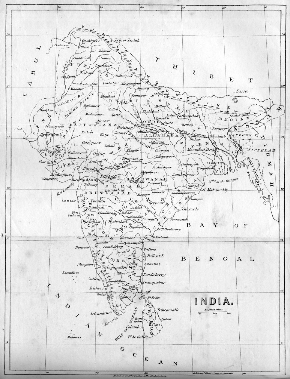 Karte von Indien, 1847 von Unbekannt