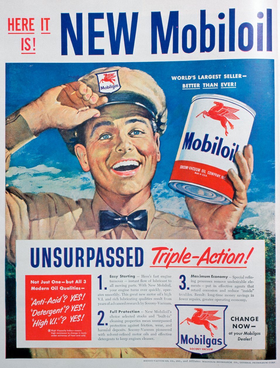 Mobiloil Motoröl Werbung, 1949 von Unbekannt