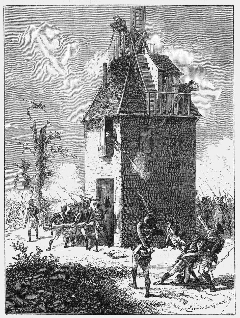 Napoleons Truppen verteidigen einen Telegrafenturm, um 1815, um 1870 von Unbekannt