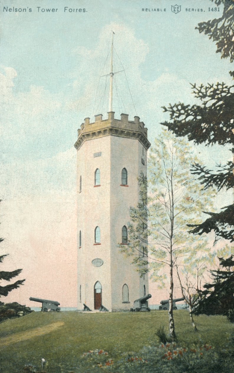 Nelsons Turm, Forres, spätes 19. - frühes 20. Jahrhundert von Unbekannt
