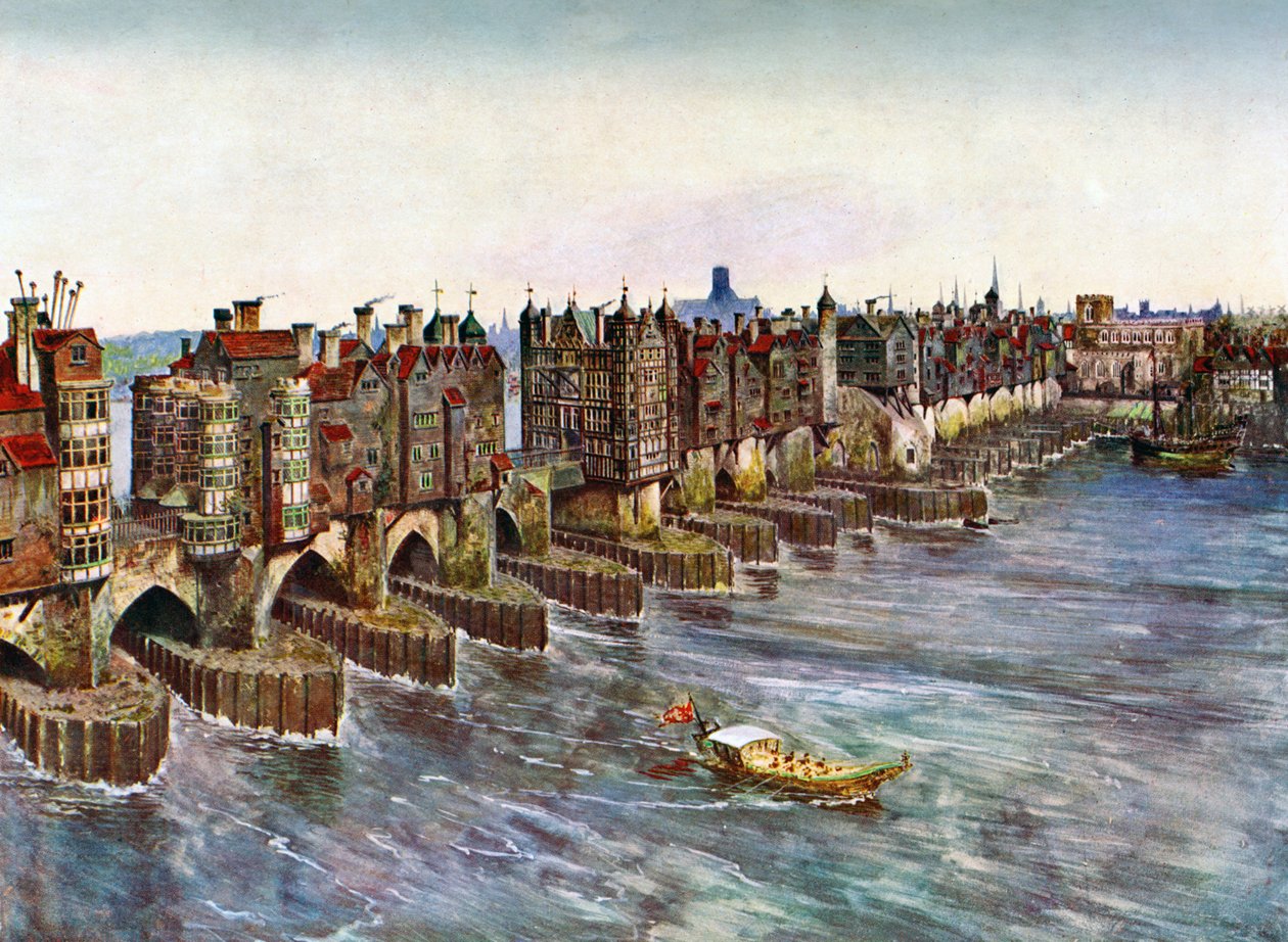 Alte London Bridge, um 1630, ca. 1900-1920 von Unbekannt