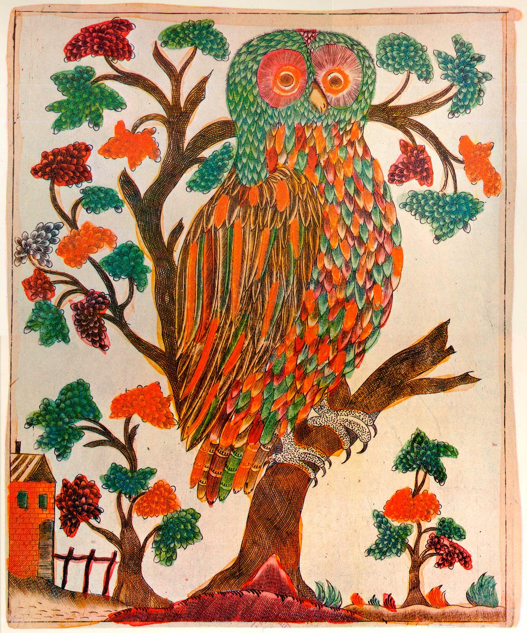 Eule, Lubok-Druck, 1800 von Unbekannt