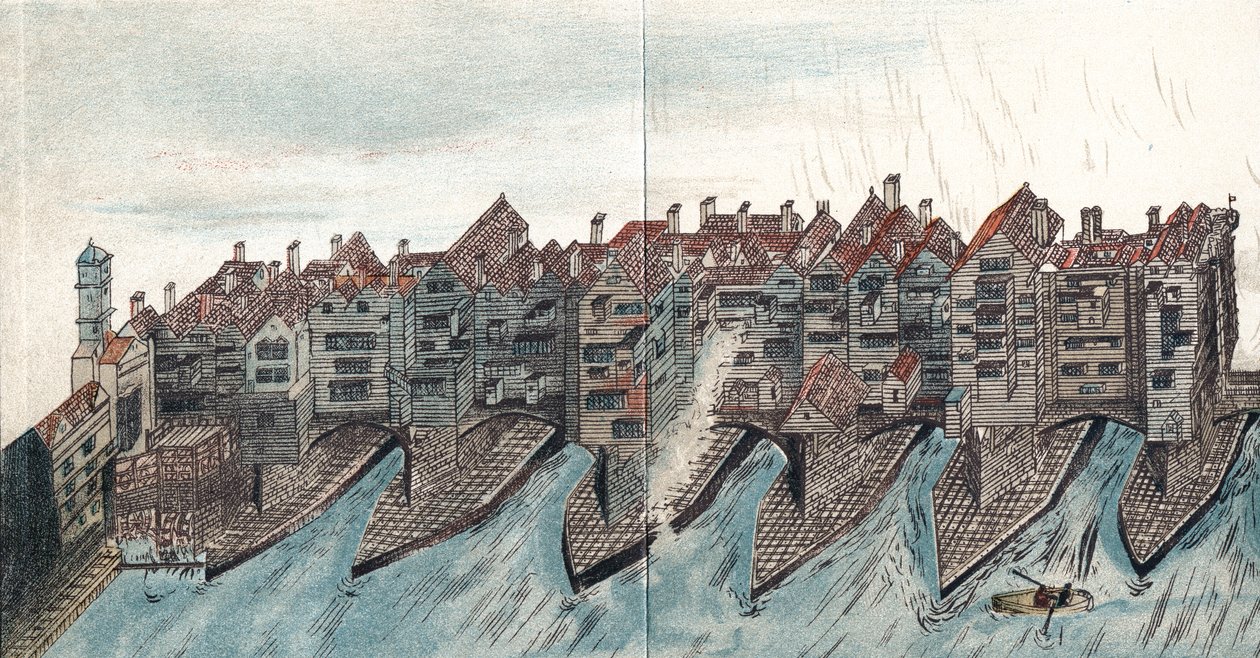 Teil der alten London Bridge, ca. 1600 von Unbekannt