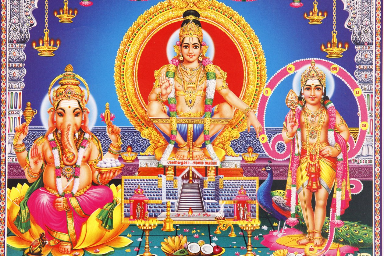 Bild der hinduistischen Götter Ganesh, Ayappa & Subramania, Indien von Unbekannt