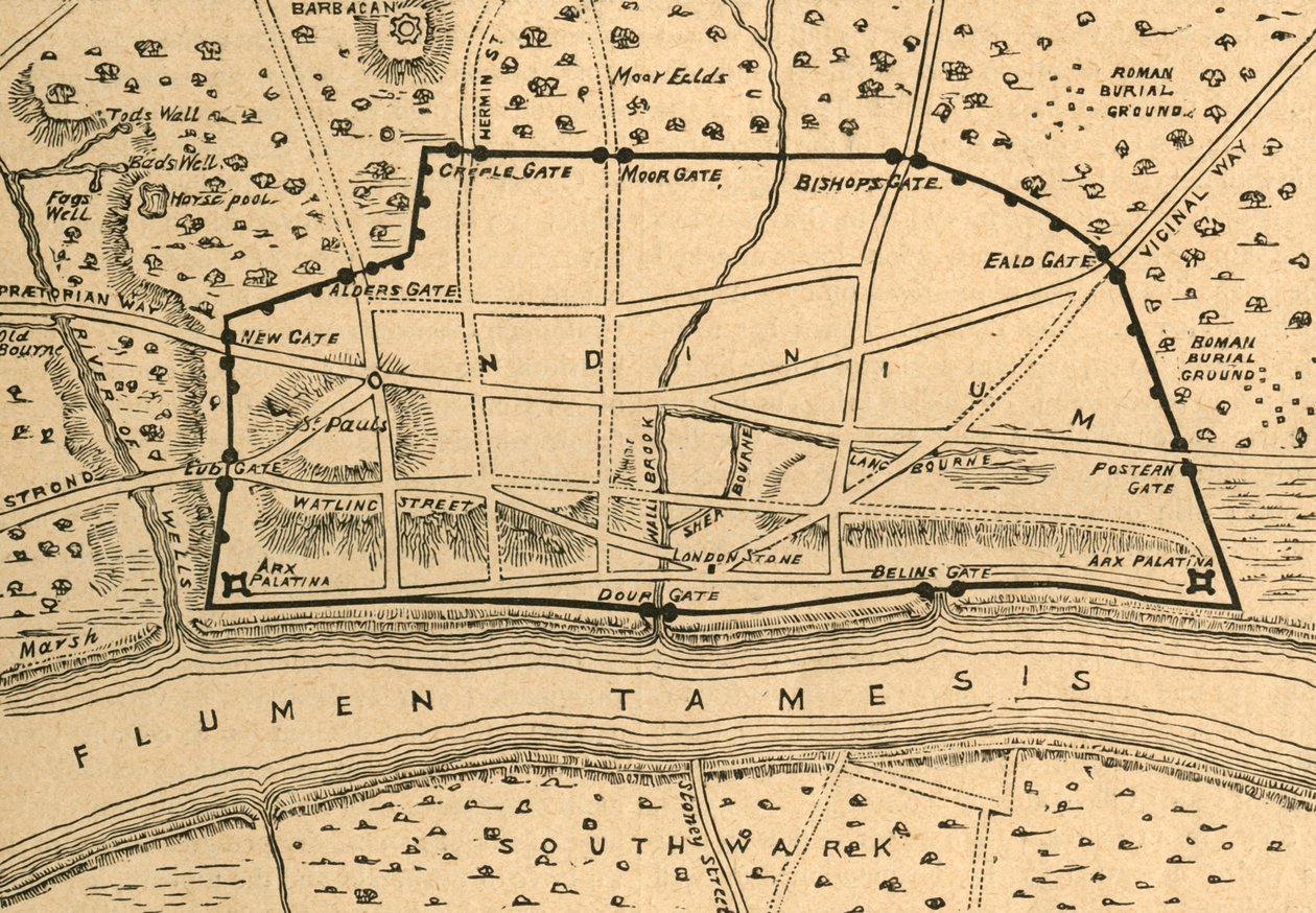 Plan von römischem London, 1897 von Unbekannt