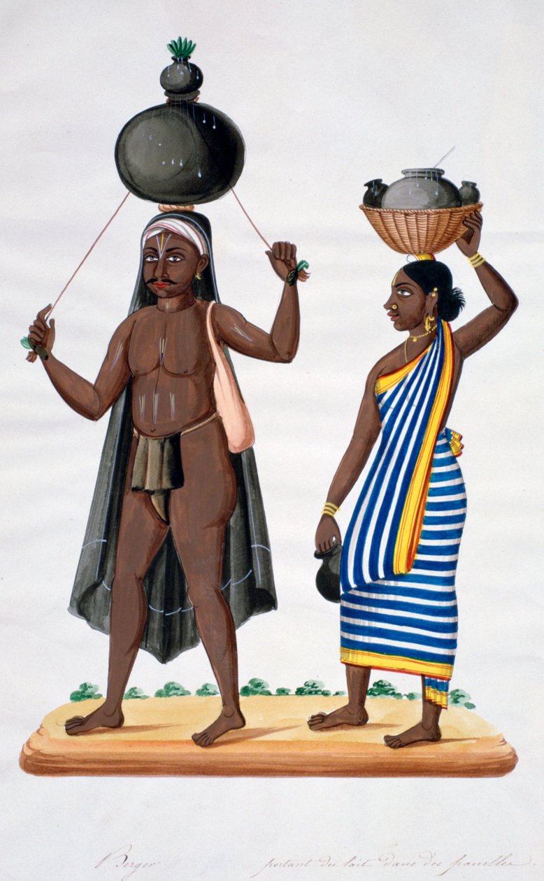Hirte und seine Frau tragen Milch, Indien, 1834 von Unbekannt