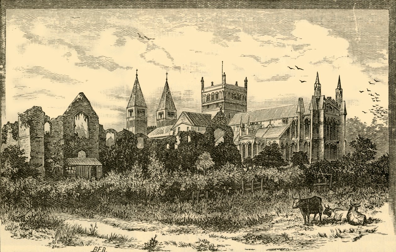 Southwell Minster und Ruinen des Palastes, 1898 von Unbekannt