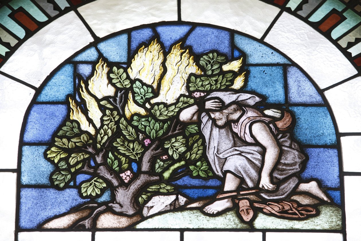 Buntglas: Moses und das Feuer, Budapest, Ungarn von Unbekannt