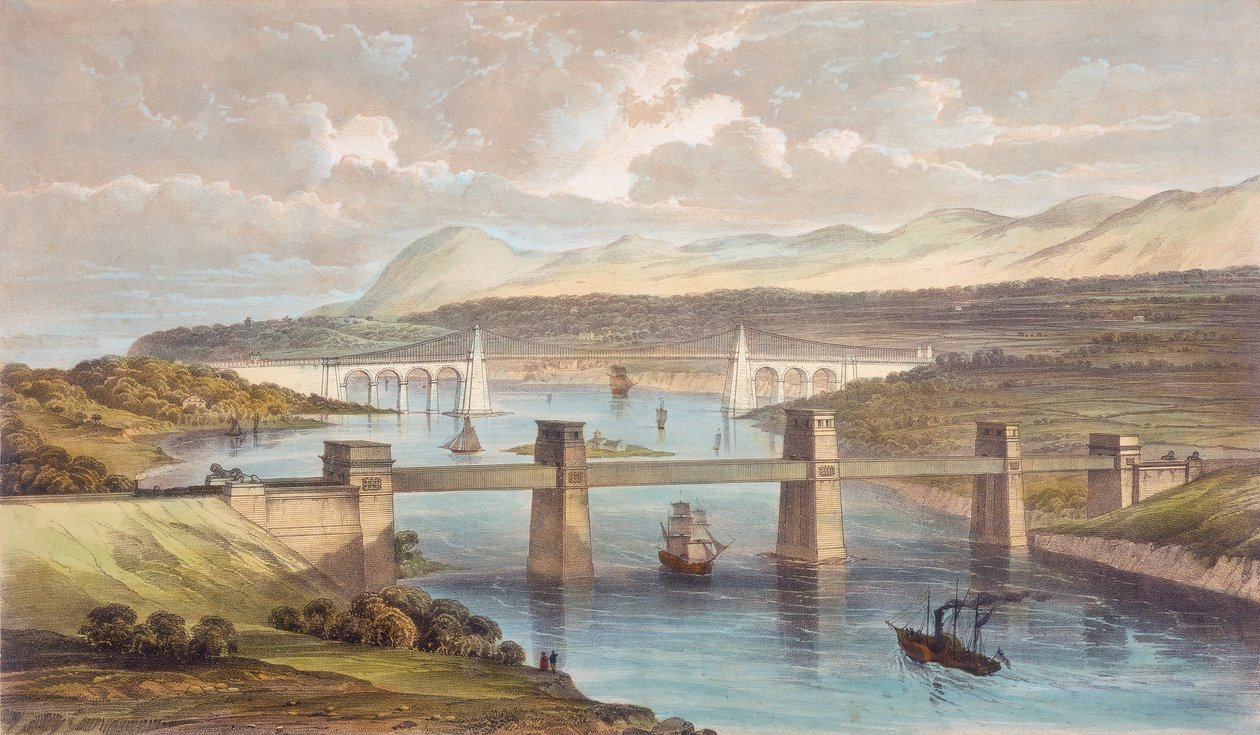 Die Britannia-Röhrenbrücke, Menai-Straße, Wales, ca. 1850 von Unbekannt