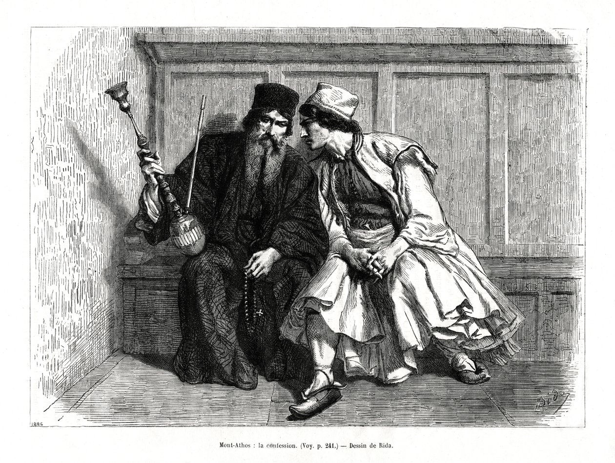 Die Beichte, Berg Athos, Nordgriechenland, 1886 von Unbekannt