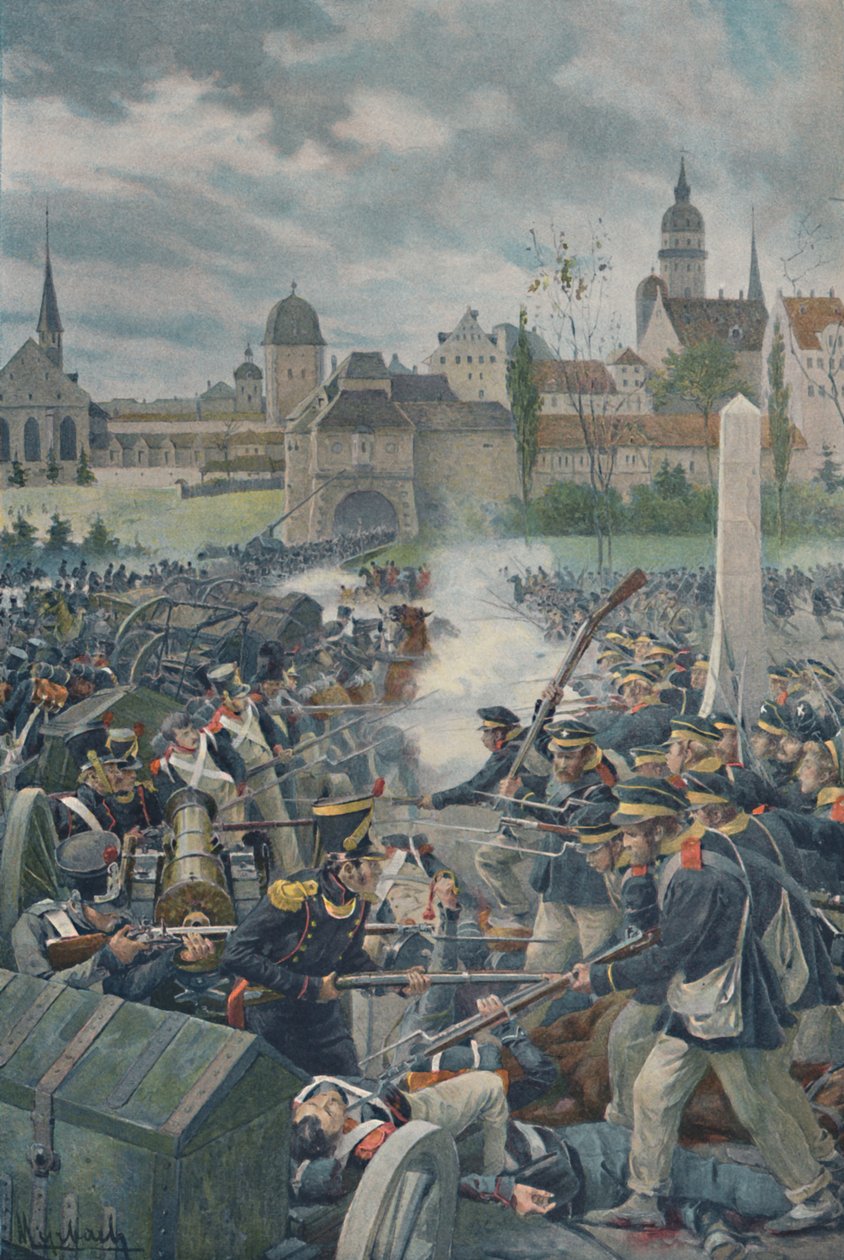 Die französische Armee verlässt Leipzig, 1813, 1896 von Unbekannt