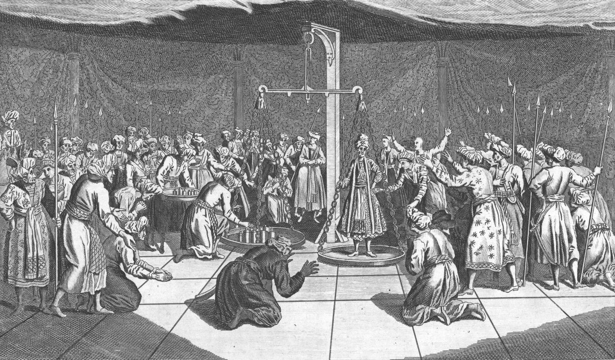 Das Wiegen des Großen Moguls, um 1782 von Unbekannt