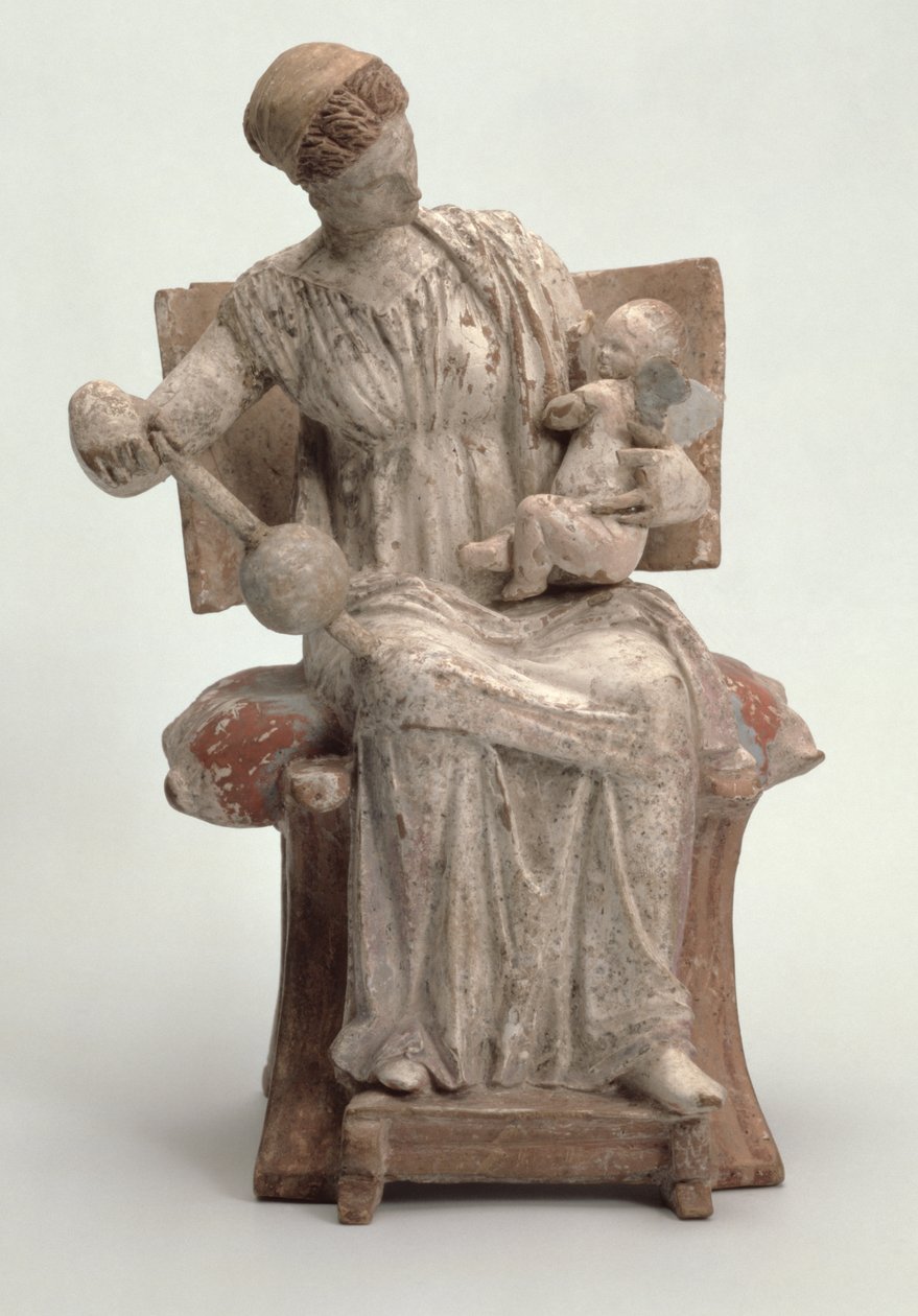 Figurine der Aphrodite, die mit Eros spielt, griechisch, aus Tanagra, spätes 4. Jahrhundert v. Chr. von Unbekannt Unbekannt