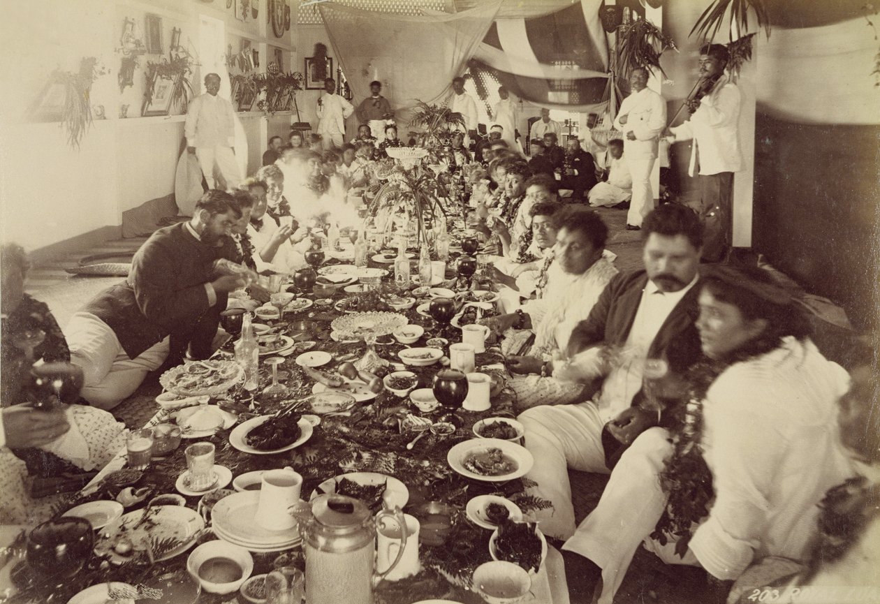Königliches Bankett im Bootshaus von König Kalakana, ca. 1875 von Unbekannt Unbekannt