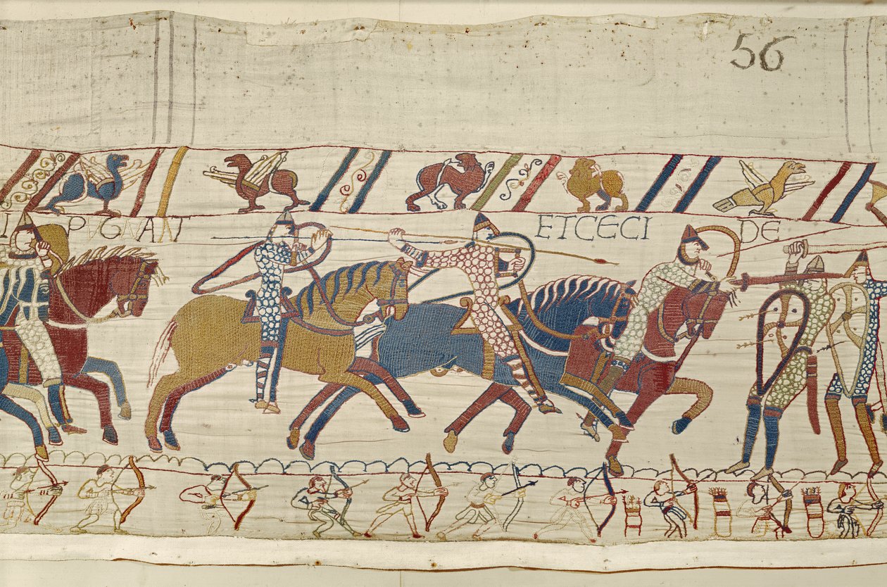 Die Normannen kämpfen und töten diejenigen, die mit König Harold waren, Teppich von Bayeux von Unbekannt Unbekannt
