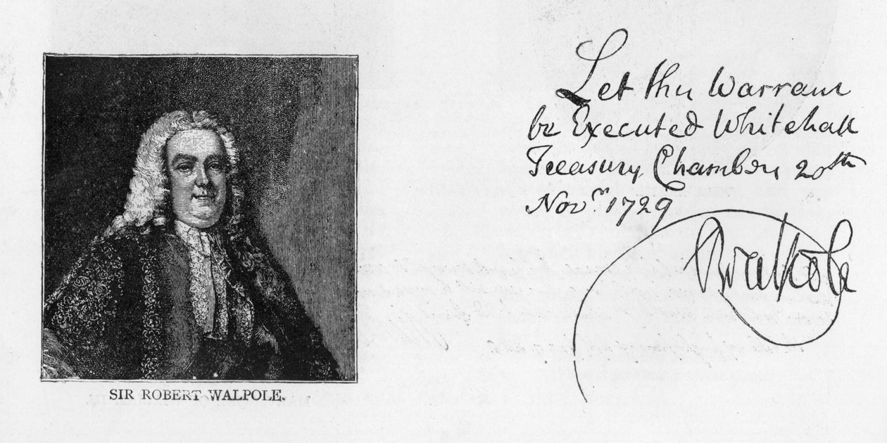 Handschrift und Unterschrift von Sir Robert Walpole von Unbekannt