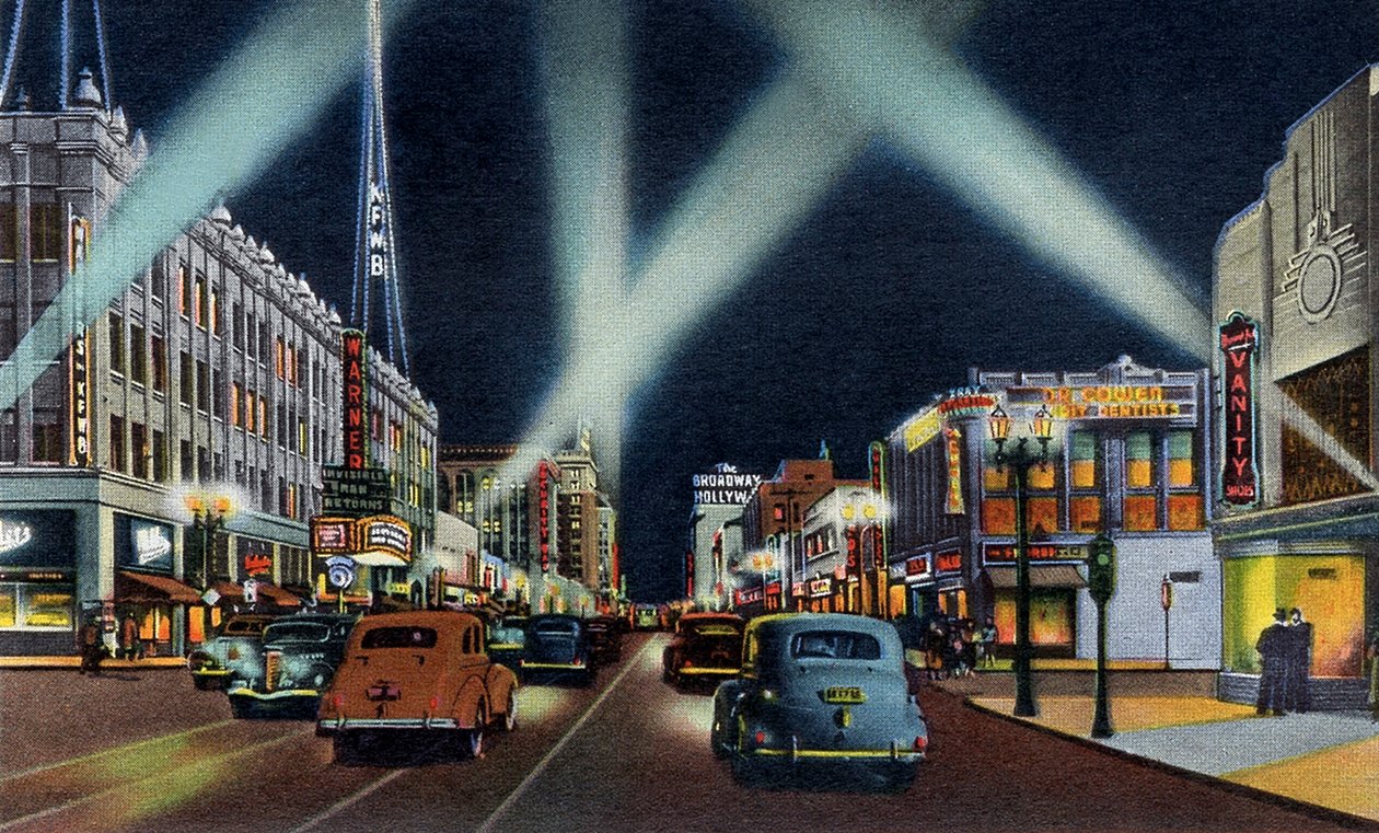 Hollywood Boulevard bei Nacht, Kalifornien von Unbekannter Künstler