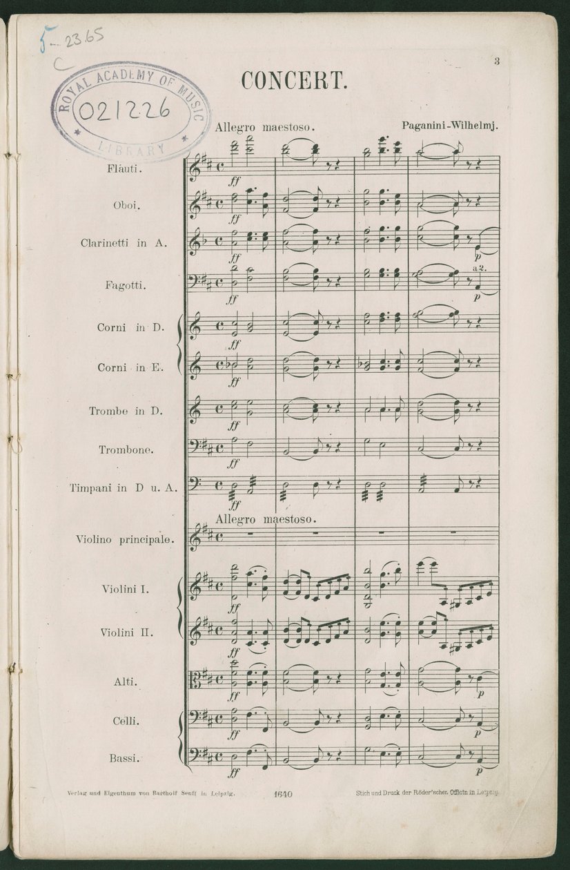 Paganini Violinkonzert Nr. 1, op. 6 von Unbekannter Künstler