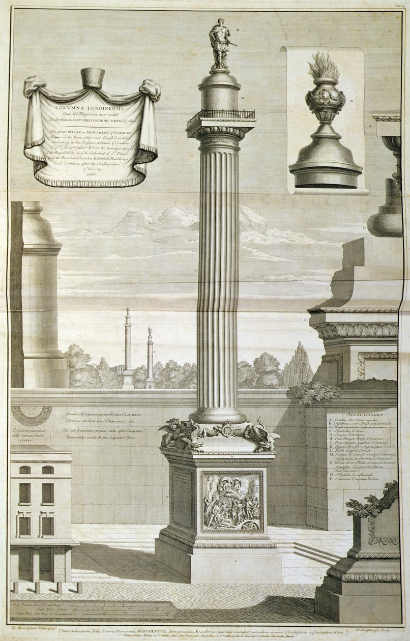 Das Monument, entworfen von Christopher Wren von Unbekannt