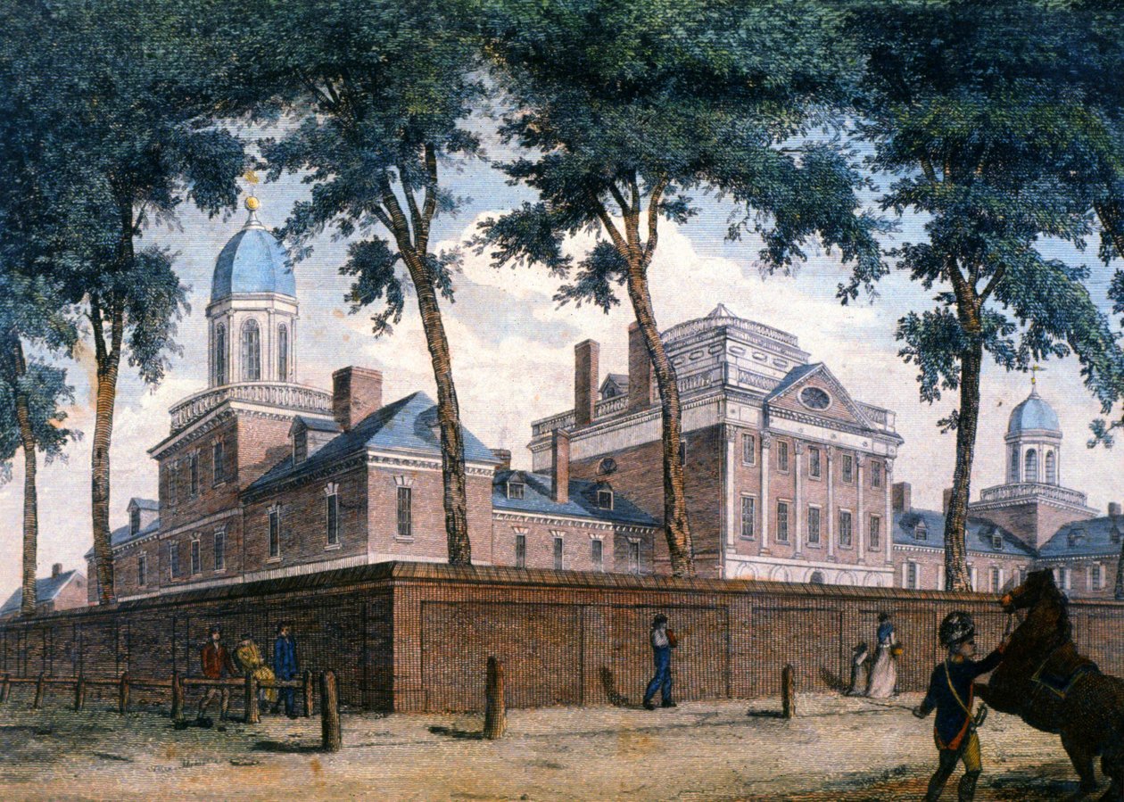 Das Pennsylvania Hospital in Philadelphia, um 1800 (Gravur) von Unbekannter Künstler