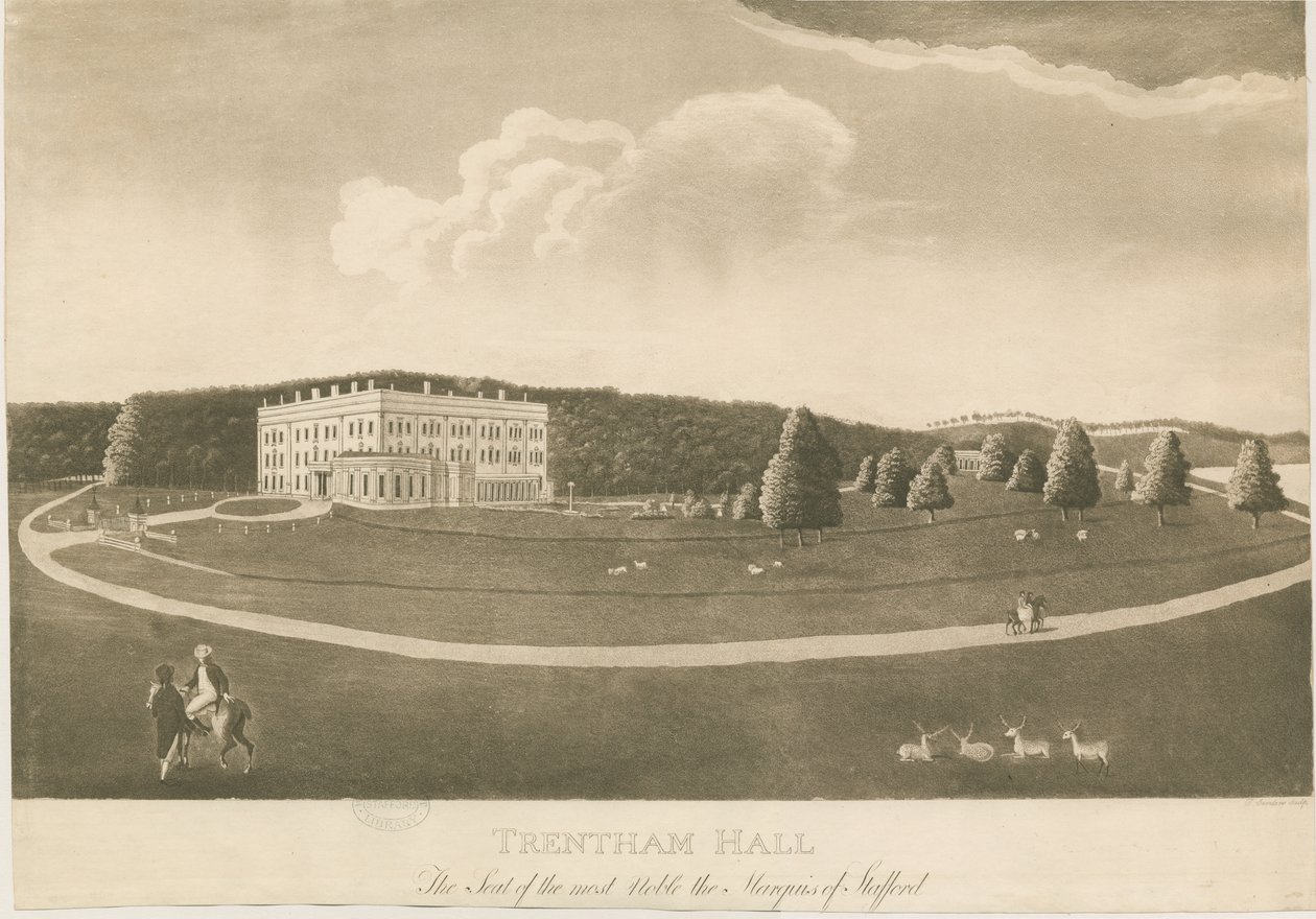 Trentham Hall: Aquatinta-Radierung von Unbekannt