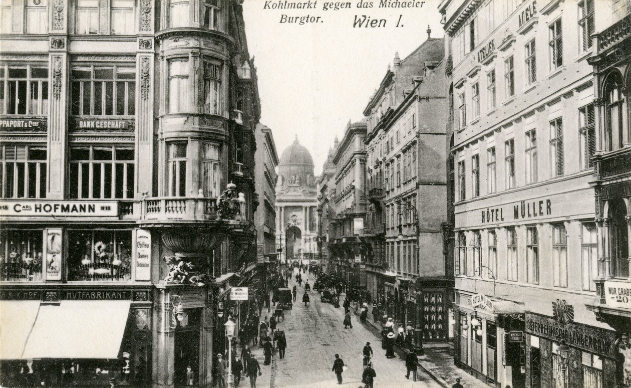 Wien: Kohlmarkt mit Michaelerkirche im Hintergrund von Unbekannter Künstler