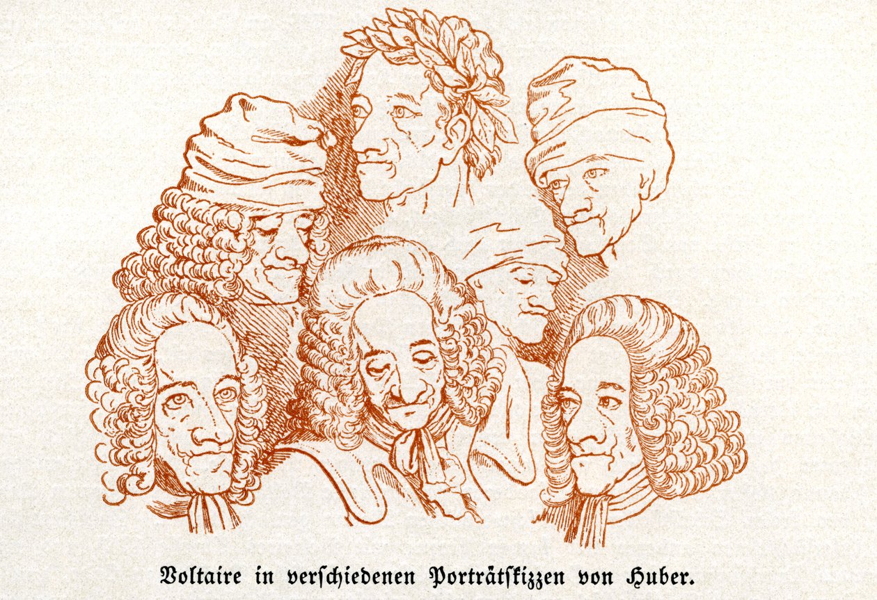 Voltaire. Verschiedene skizzierte Porträts. von Unbekannter Künstler