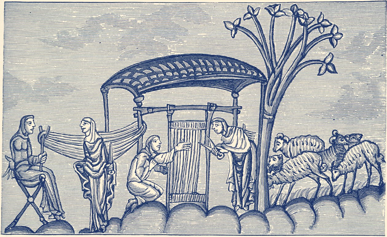 Frau beim Weben, 1130 - 1174 n. Chr. von Unbekannter Künstler