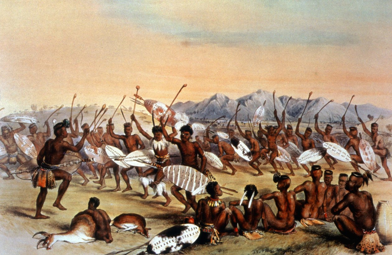 Zulu-Jagd-Tanz, ca. 1848-1849 von Unbekannter Künstler