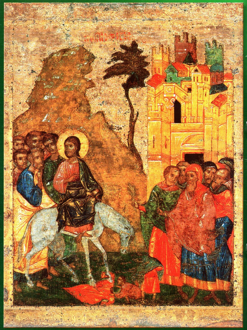Einzug in Jerusalem. Russische Ikone 14. Jahrhundert von Unknown