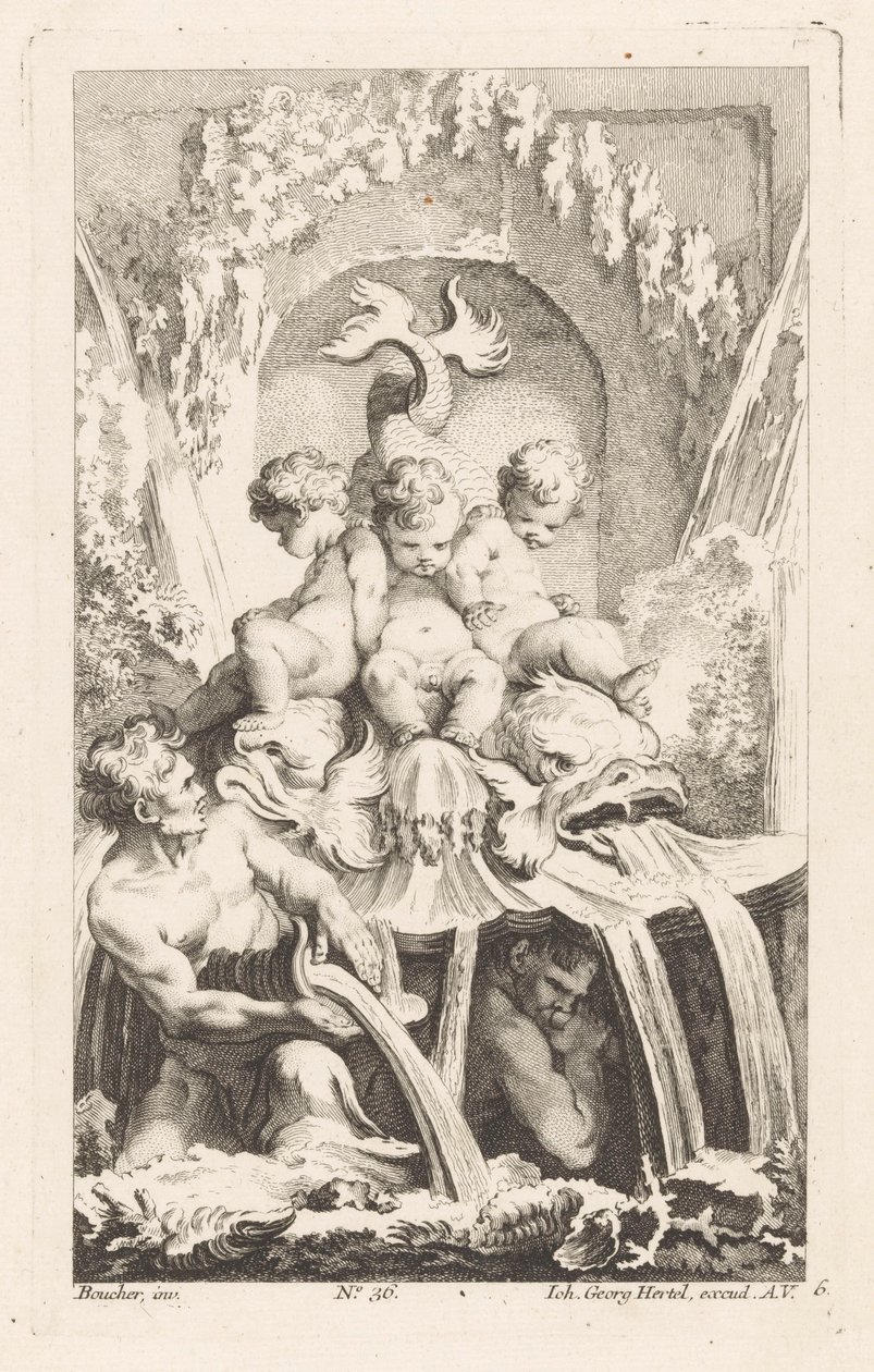 Brunnen mit Putti und Delfinen (Diverses Fontaines) von Unknown