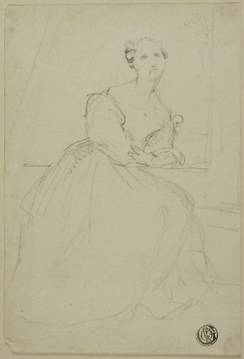 Skizze einer sitzenden Frau im Abendkleid von Unknown