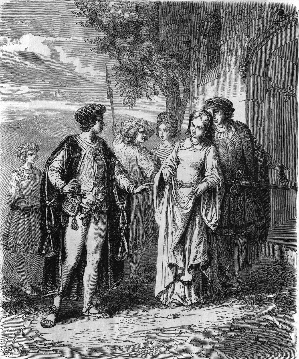 Kostüme des 15. Jahrhunderts. Gravur des 19. Jahrhunderts. von Unknown artist