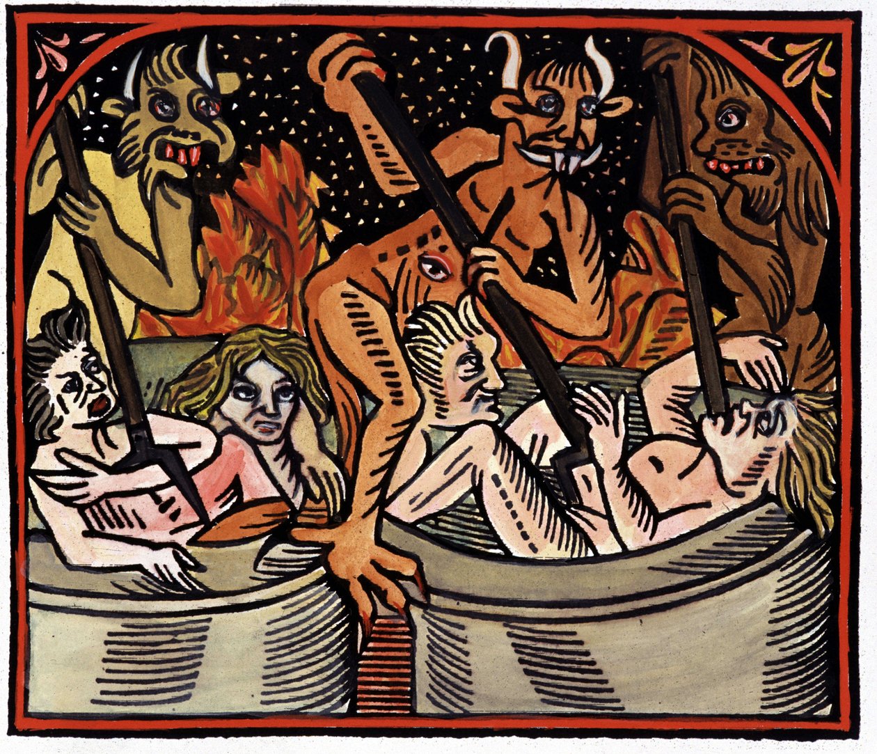 Teufel kochen Menschen in Kesseln in der Hölle von Unknown artist