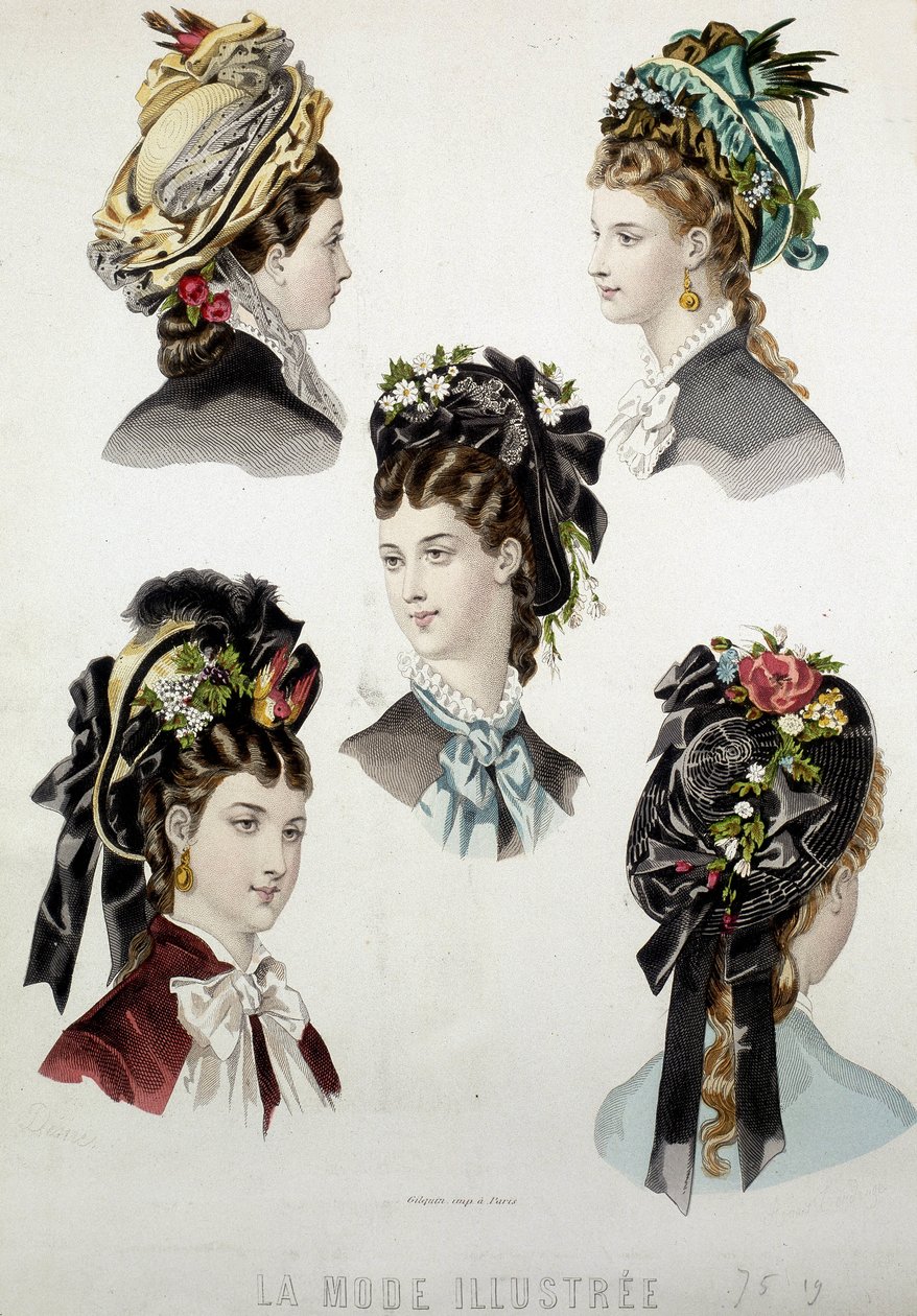 Damenfrisuren - Gravur, sp. 19. Jahrhundert von Unknown artist